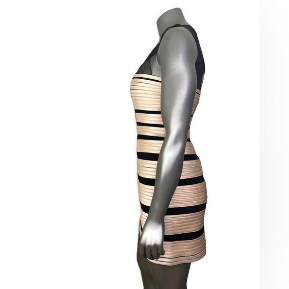 BCBGMaxazria Dress Womens 6 Champagne Satin Mesh Sleeveless Short Party Sexy - Picture 3 of 9